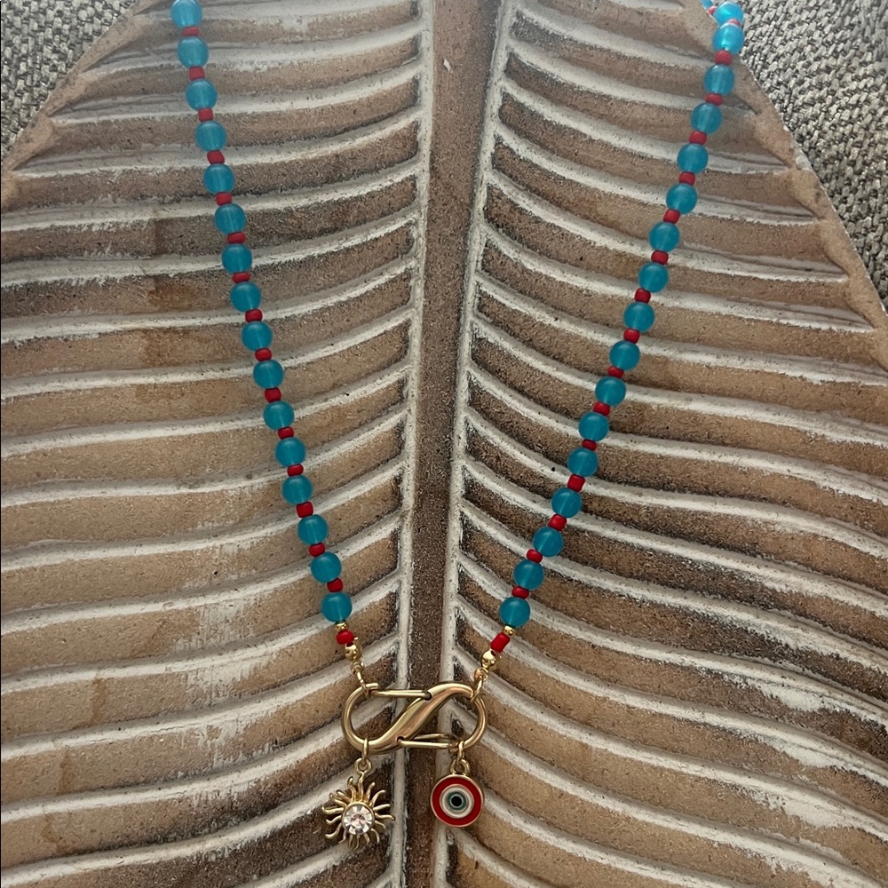 ❣️Mayamar Gold Sun Beaded Evil Eye Charm Necklace NEW